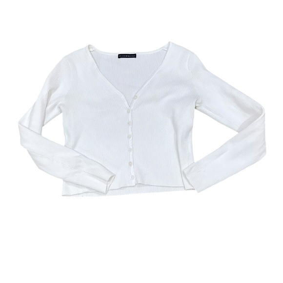 Brandy Melville off white Ribbed v neck button down cropped Cardigan size small - Picture 2 of 8